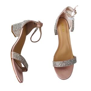 NEW Rhinestone Block‎ Heel Sandals Ankle Strap Open Toe Shoes Size 10